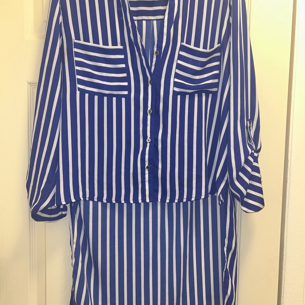 Charlotte‎ Russe Blue & White Striped High Low Shirt
